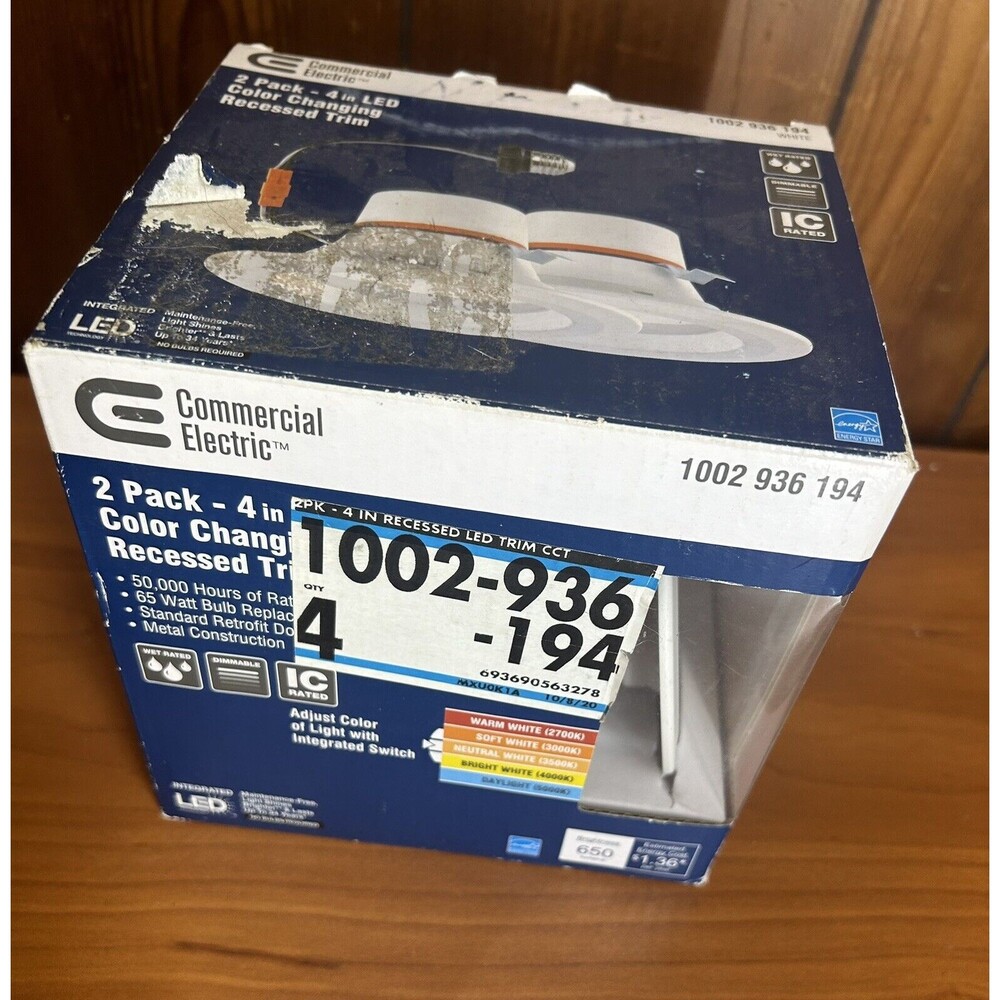 Commercial Electric Selectable Integrated LED Recessed Trim Can Light 4"